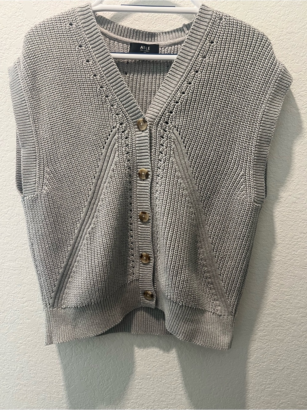 ABLE 100% Certified Organic Cotton Gray Sweater Vest Cardigan XS